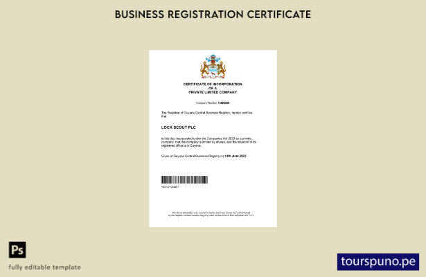 listo para imprimir plantilla de certificado de registro de Guyana en Word y PDF